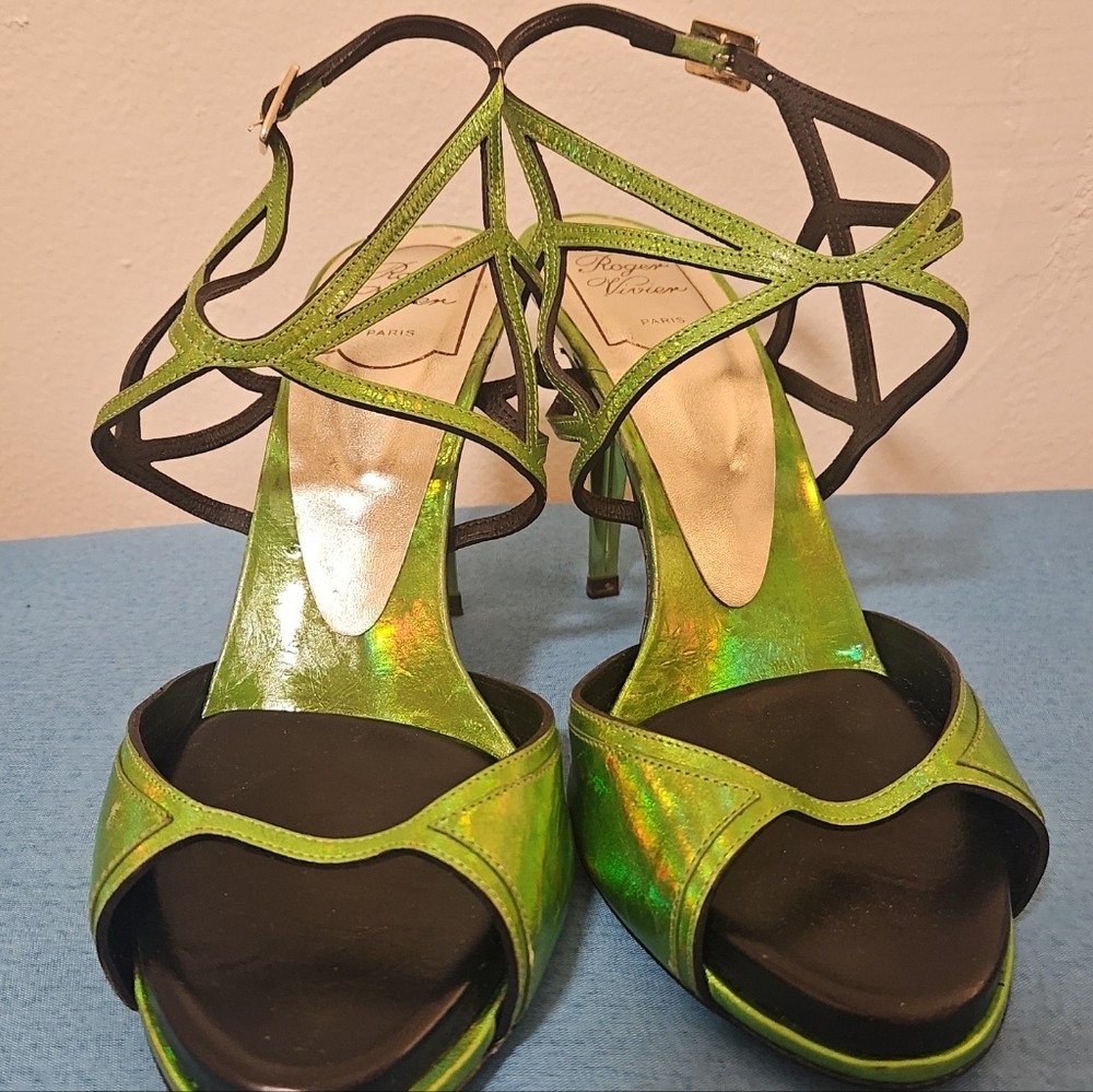 Roger Vivier Prismick Iridescent Leather Sandals